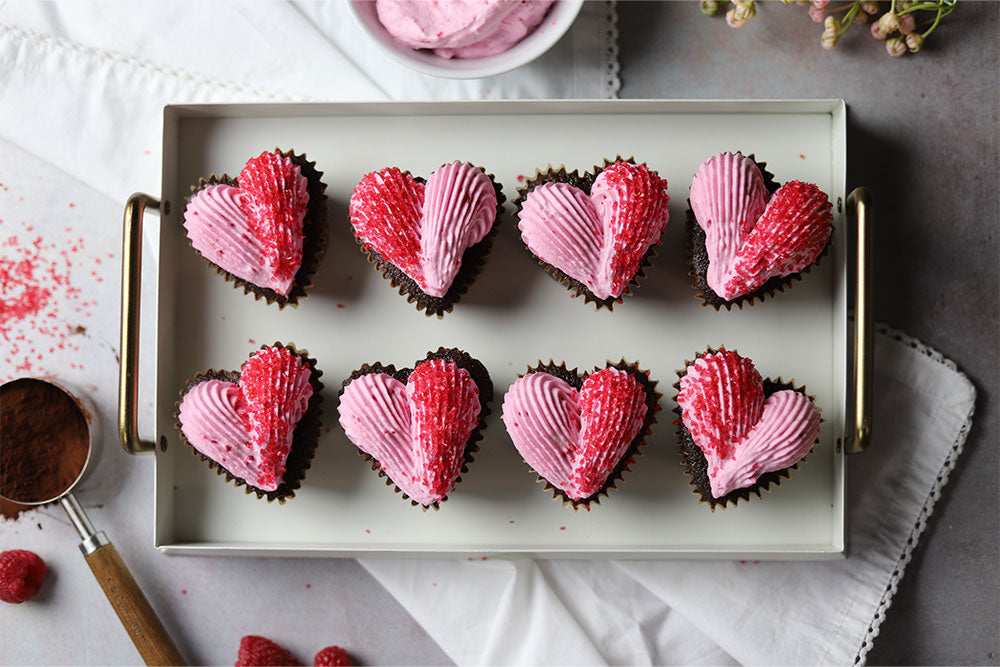 Image of Chocolate Raspberry Heart Cupcakes with Raspberry Mousse Frosting
