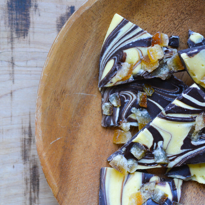 Dark and White Chocolate Compound Bark with Candied Orange Peels