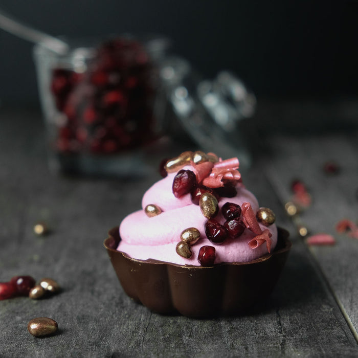 Chocolate Turban Cup filled with Pomegranate Mousse