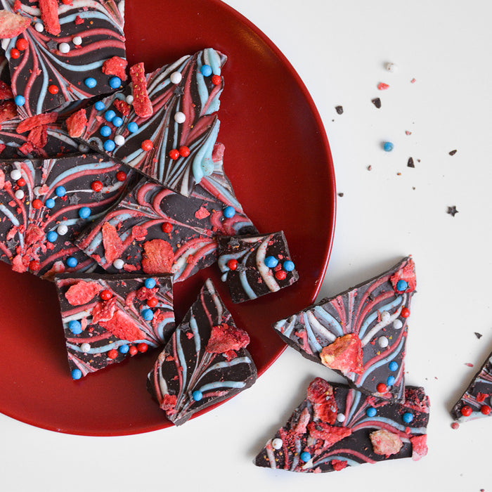 Dark Chocolate Coating Bark with Colored Cocoa Butter