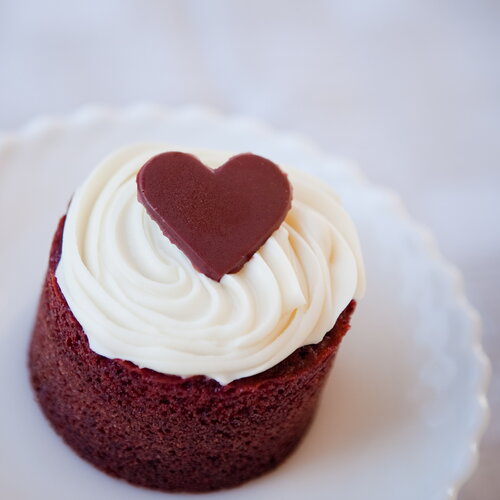 Petit Red Velvet Cake with Cream Cheese Frosting and Chocolate heart topper