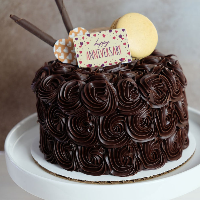 Happy Anniversary Chocolate Decor on chocolate cake