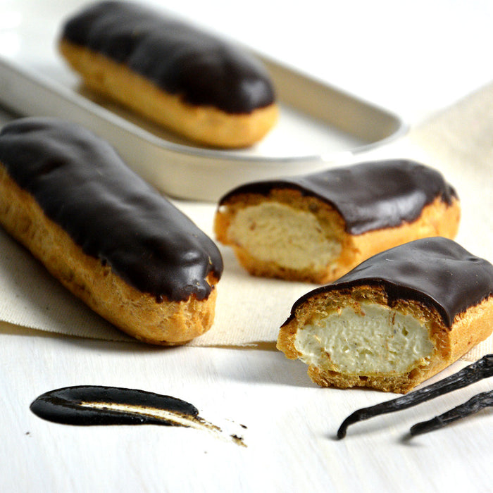 Frozen Vanilla Eclairs Topped with Chocolate