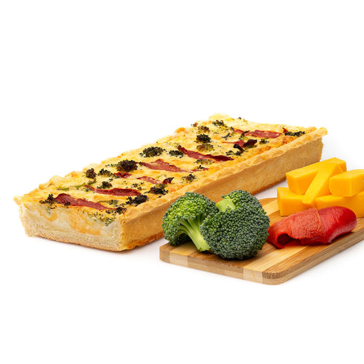 broccoli and cheddar quiche with vegetables