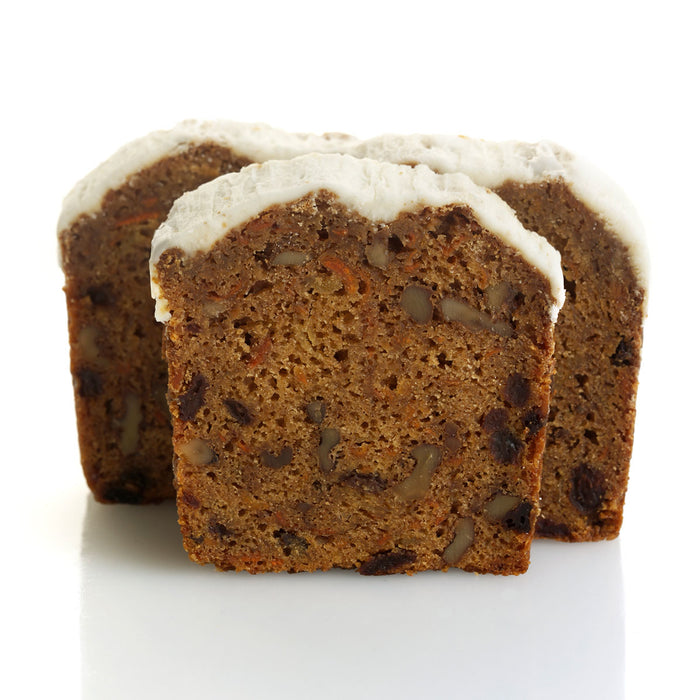 iced carrot and walnut pound cake slices
