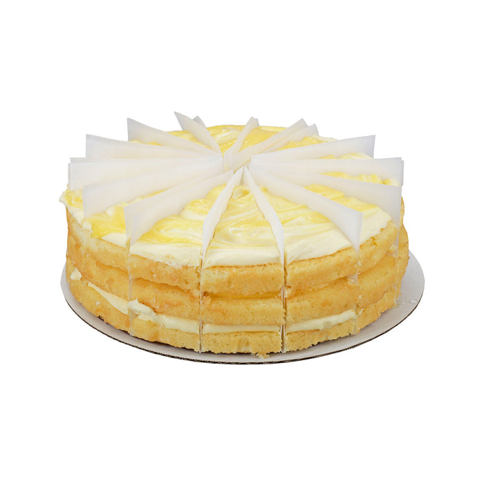 9" lemonade cake with meyer lemon curd, full cake with slices